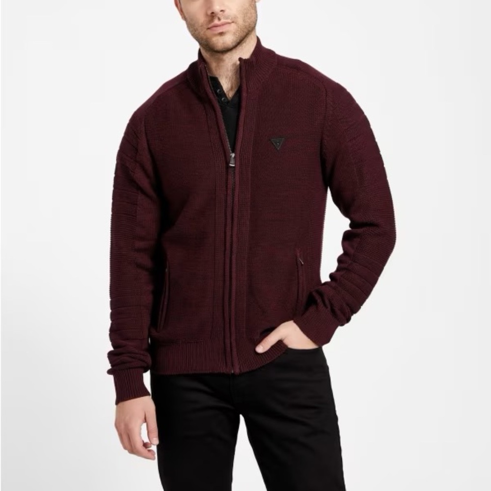 Guess Men's marmont red Sweater with Zipper